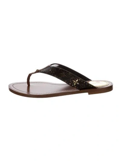 Pre-owned Louis Vuitton Lv Monogram Leather Flip Flops In Brown