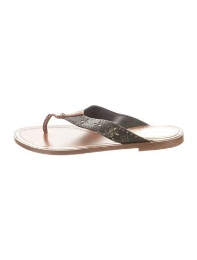 Pre-owned Louis Vuitton Lv Monogram Leather Flip Flops In Brown