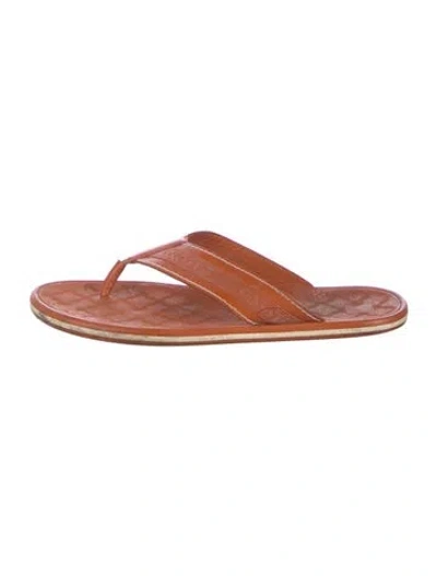 Pre-owned Louis Vuitton Lv Monogram Leather Flip Flops In Orange