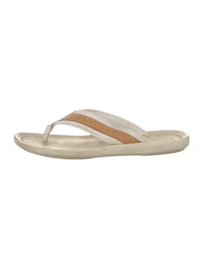 Pre-owned Louis Vuitton Lv Monogram Leather Flip Flops In White