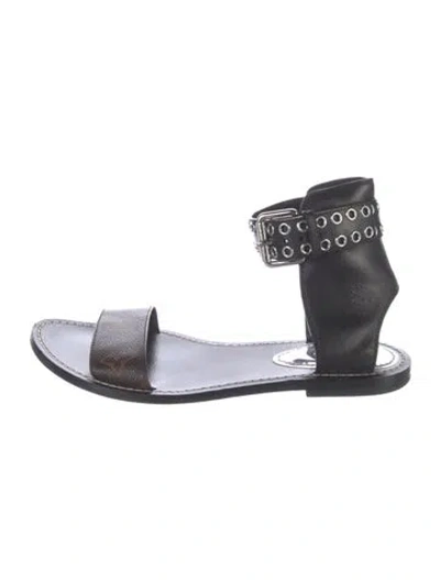 Pre-owned Louis Vuitton Lv Monogram Leather Gladiator Sandals In Black