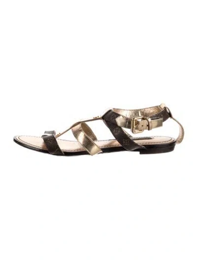 Pre-owned Louis Vuitton Lv Monogram Leather Gladiator Sandals In Gold