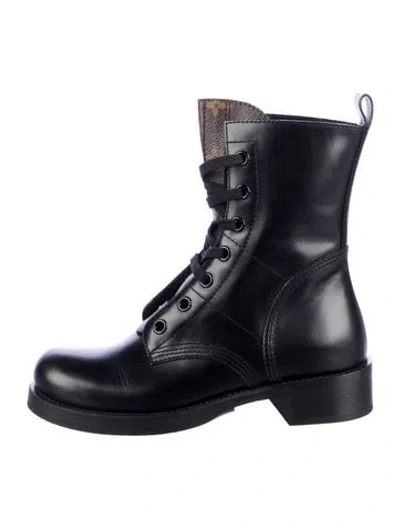 Pre-owned Louis Vuitton Lv Monogram Leather Lace-up Boots In Black
