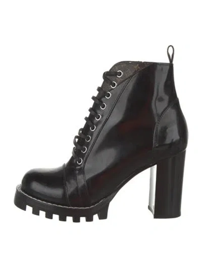Pre-owned Louis Vuitton Lv Monogram Leather Lace-up Boots In Black