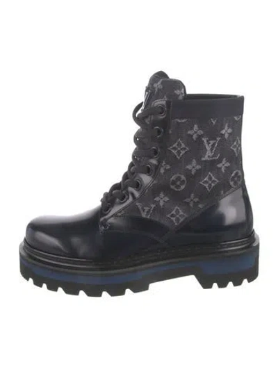 Pre-owned Louis Vuitton Lv Monogram Leather Lace-up Boots In Black