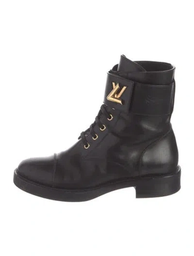 Pre-owned Louis Vuitton Lv Monogram Leather Lace-up Boots In Black