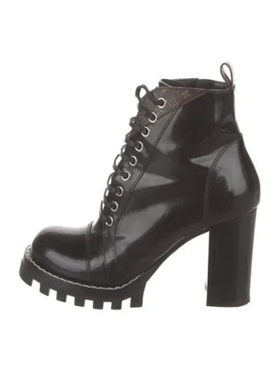 Pre-owned Louis Vuitton Lv Monogram Leather Lace-up Boots In Black