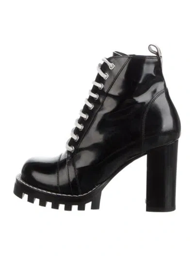 Pre-owned Louis Vuitton Lv Monogram Leather Lace-up Boots In Black