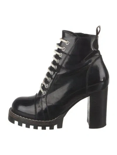 Pre-owned Louis Vuitton Lv Monogram Leather Lace-up Boots In Black