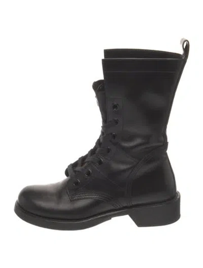 Pre-owned Louis Vuitton Lv Monogram Leather Lace-up Boots In Black