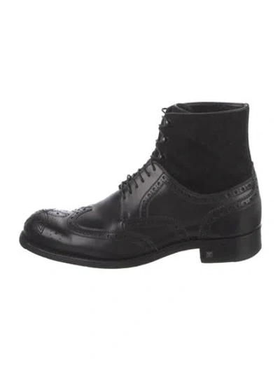 Pre-owned Louis Vuitton Lv Monogram Leather Lace-up Boots In Black