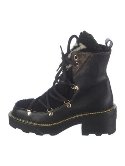Pre-owned Louis Vuitton Lv Monogram Leather Lace-up Boots In Blue