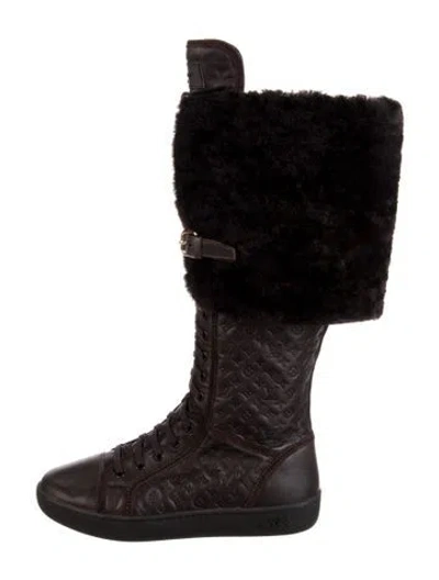 Pre-owned Louis Vuitton Lv Monogram Leather Lace-up Boots In Brown