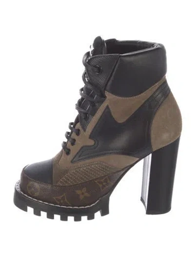 Pre-owned Louis Vuitton Lv Monogram Leather Lace-up Boots In Brown