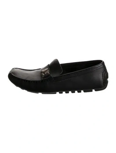 Pre-owned Louis Vuitton Lv Monogram Leather Loafers In Black