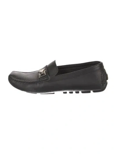 Pre-owned Louis Vuitton Lv Monogram Leather Loafers In Black