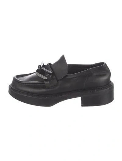 Pre-owned Louis Vuitton Lv Monogram Leather Loafers In Black