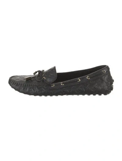 Pre-owned Louis Vuitton Lv Monogram Leather Loafers In Black