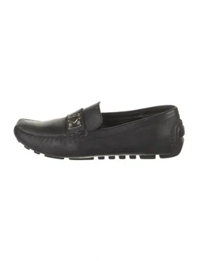Pre-owned Louis Vuitton Lv Monogram Leather Loafers In Black