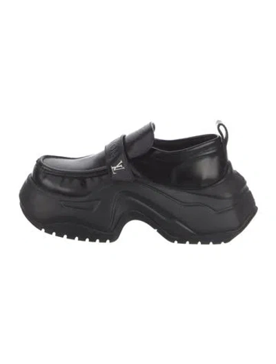 Pre-owned Louis Vuitton Lv Monogram Leather Loafers In Black