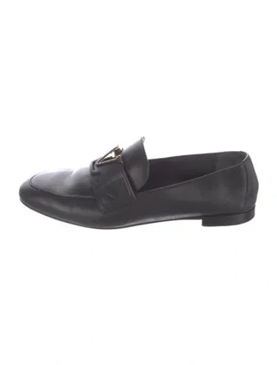 Pre-owned Louis Vuitton Lv Monogram Leather Loafers In Black