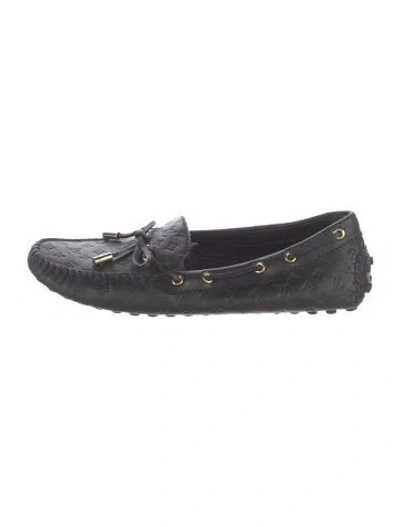 Pre-owned Louis Vuitton Lv Monogram Leather Loafers In Black