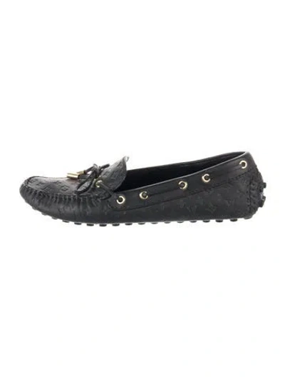 Pre-owned Louis Vuitton Lv Monogram Leather Loafers In Black