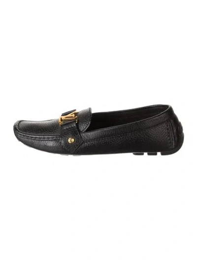 Pre-owned Louis Vuitton Lv Monogram Leather Loafers In Black