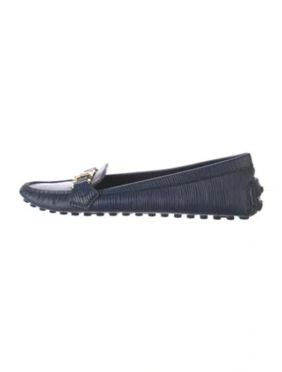 Pre-owned Louis Vuitton Lv Monogram Leather Loafers In Blue