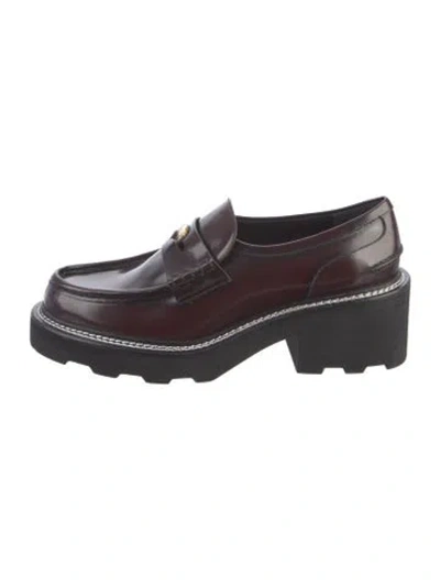 Pre-owned Louis Vuitton Lv Monogram Leather Loafers In Burgundy