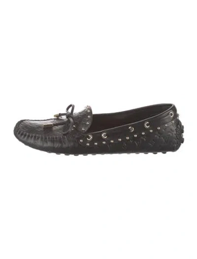 Pre-owned Louis Vuitton Lv Monogram Leather Moccasins In Black