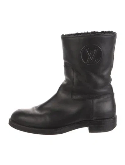 Pre-owned Louis Vuitton Lv Monogram Leather Moto Boots In Black