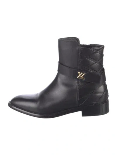 Pre-owned Louis Vuitton Lv Monogram Leather Moto Boots In Black