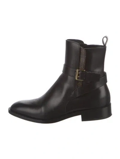 Pre-owned Louis Vuitton Lv Monogram Leather Moto Boots In Black