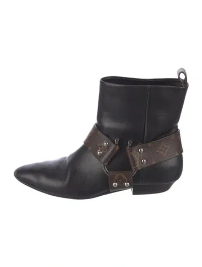 Pre-owned Louis Vuitton Lv Monogram Leather Moto Boots In Black