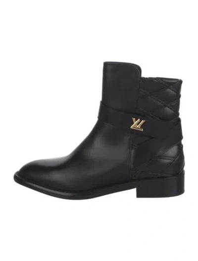 Pre-owned Louis Vuitton Lv Monogram Leather Moto Boots In Black