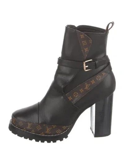 Pre-owned Louis Vuitton Lv Monogram Leather Moto Boots In Black