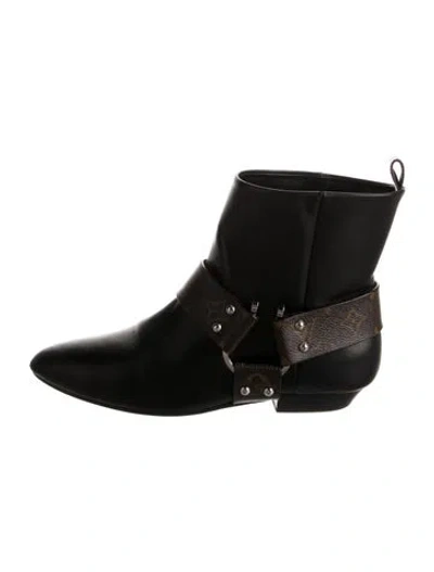 Pre-owned Louis Vuitton Lv Monogram Leather Moto Boots In Black