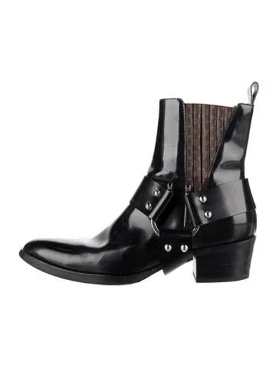 Pre-owned Louis Vuitton Lv Monogram Leather Moto Boots In Black