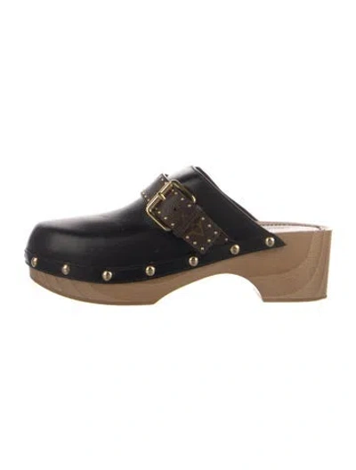 Pre-owned Louis Vuitton Lv Monogram Leather Mules In Black