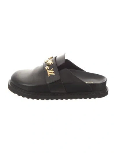 Pre-owned Louis Vuitton Lv Monogram Leather Mules In Black
