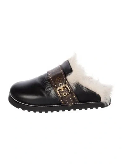 Pre-owned Louis Vuitton Lv Monogram Leather Mules In Black