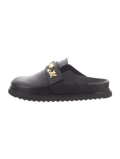 Pre-owned Louis Vuitton Lv Monogram Leather Mules In Black
