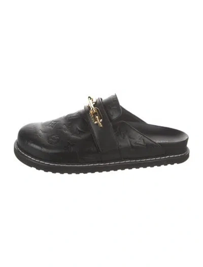 Pre-owned Louis Vuitton Lv Monogram Leather Mules In Black