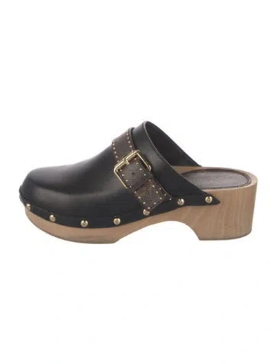 Pre-owned Louis Vuitton Lv Monogram Leather Mules In Black