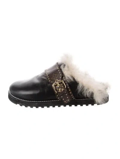 Pre-owned Louis Vuitton Lv Monogram Leather Mules In Black