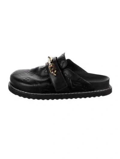 Pre-owned Louis Vuitton Lv Monogram Leather Mules In Black