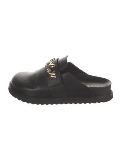 Pre-owned Louis Vuitton Lv Monogram Leather Mules In Black