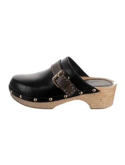Pre-owned Louis Vuitton Lv Monogram Leather Mules In Black