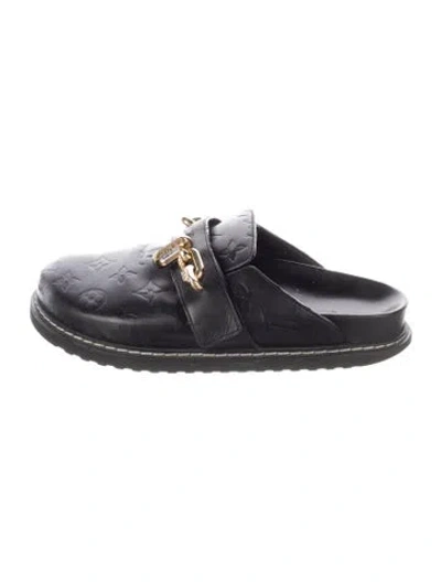 Pre-owned Louis Vuitton Lv Monogram Leather Mules In Black